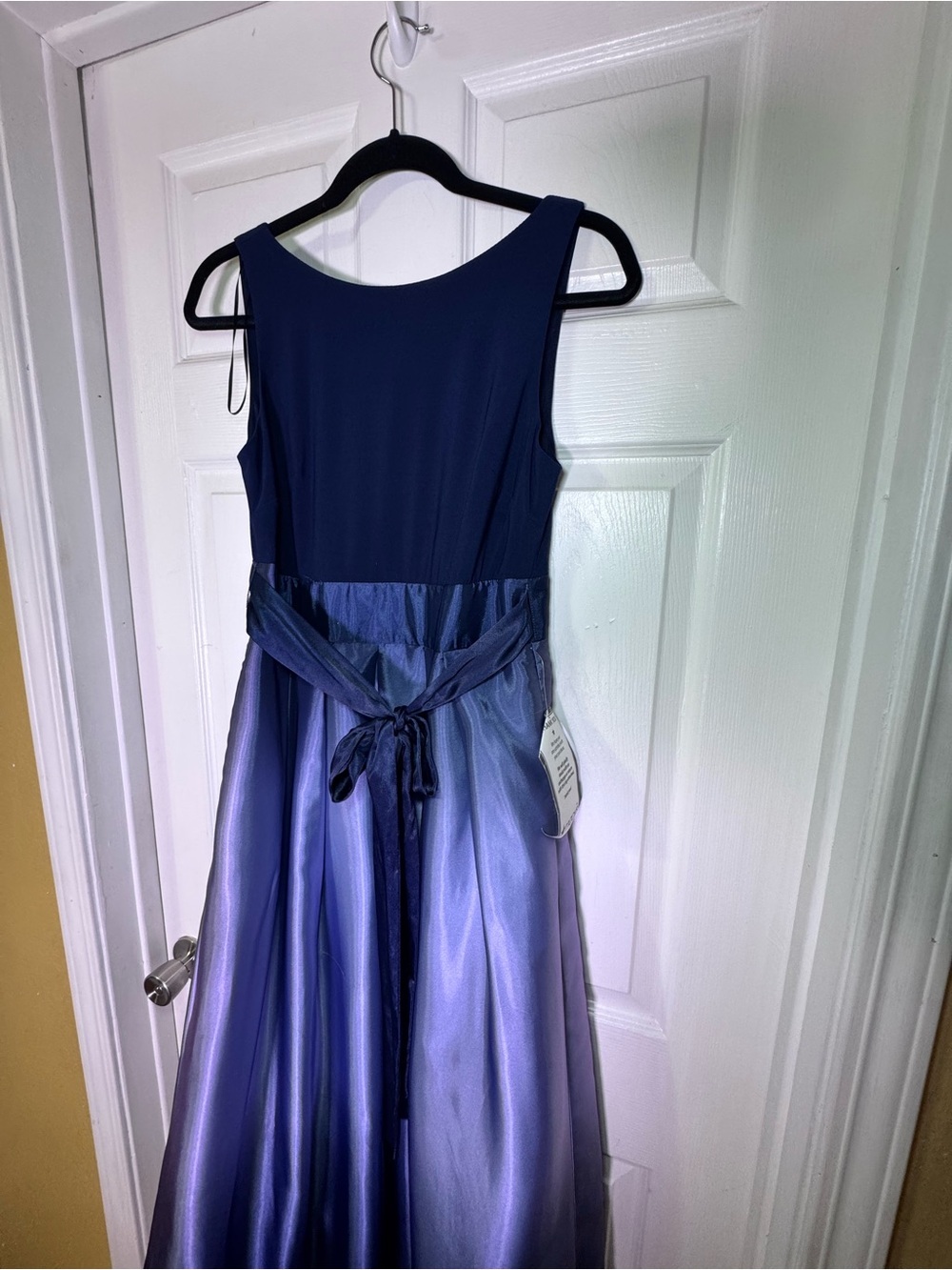 SL Fashions Navy to Sky Blue Ombre Satin Maxi Dress - Picture 6 of 12